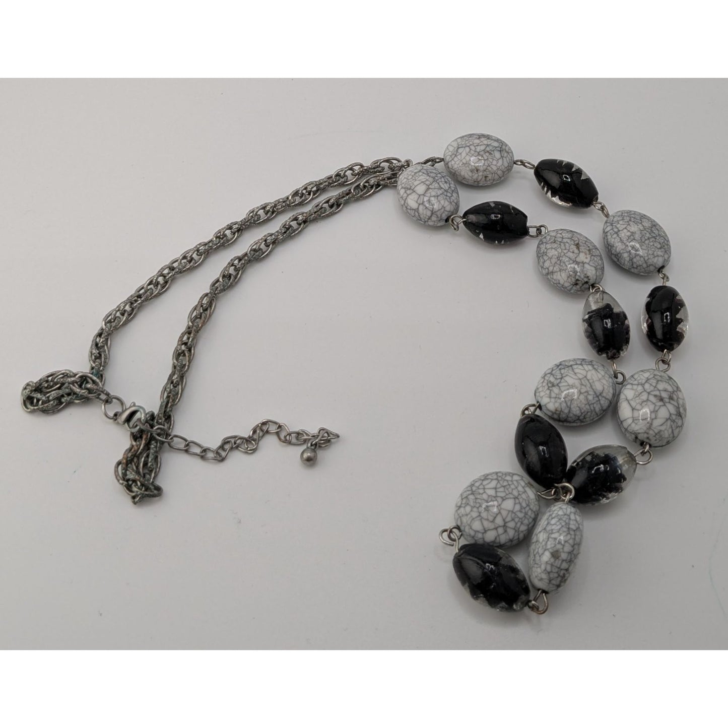 Black & Grey Crackle Bead Necklace With Silver-Tone Chain
