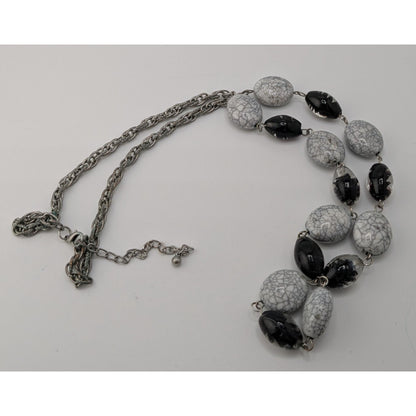 Black & Grey Crackle Bead Necklace With Silver-Tone Chain