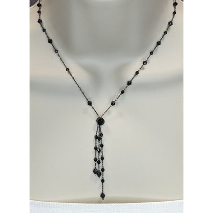Black Beaded Y Necklace Gothic Gunmetal Tassel Drop Statement Jewelry