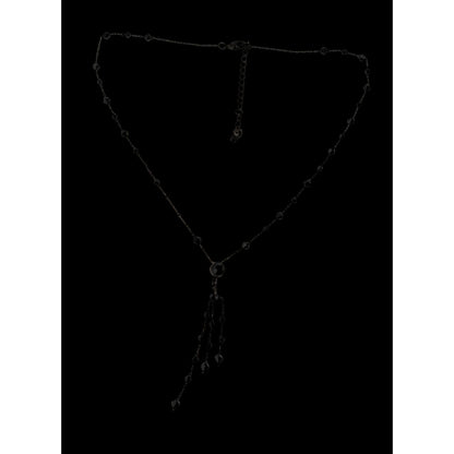 Black Beaded Y Necklace Gothic Gunmetal Tassel Drop Statement Jewelry