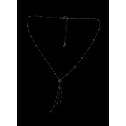 Black Beaded Y Necklace Gothic Gunmetal Tassel Drop Statement Jewelry