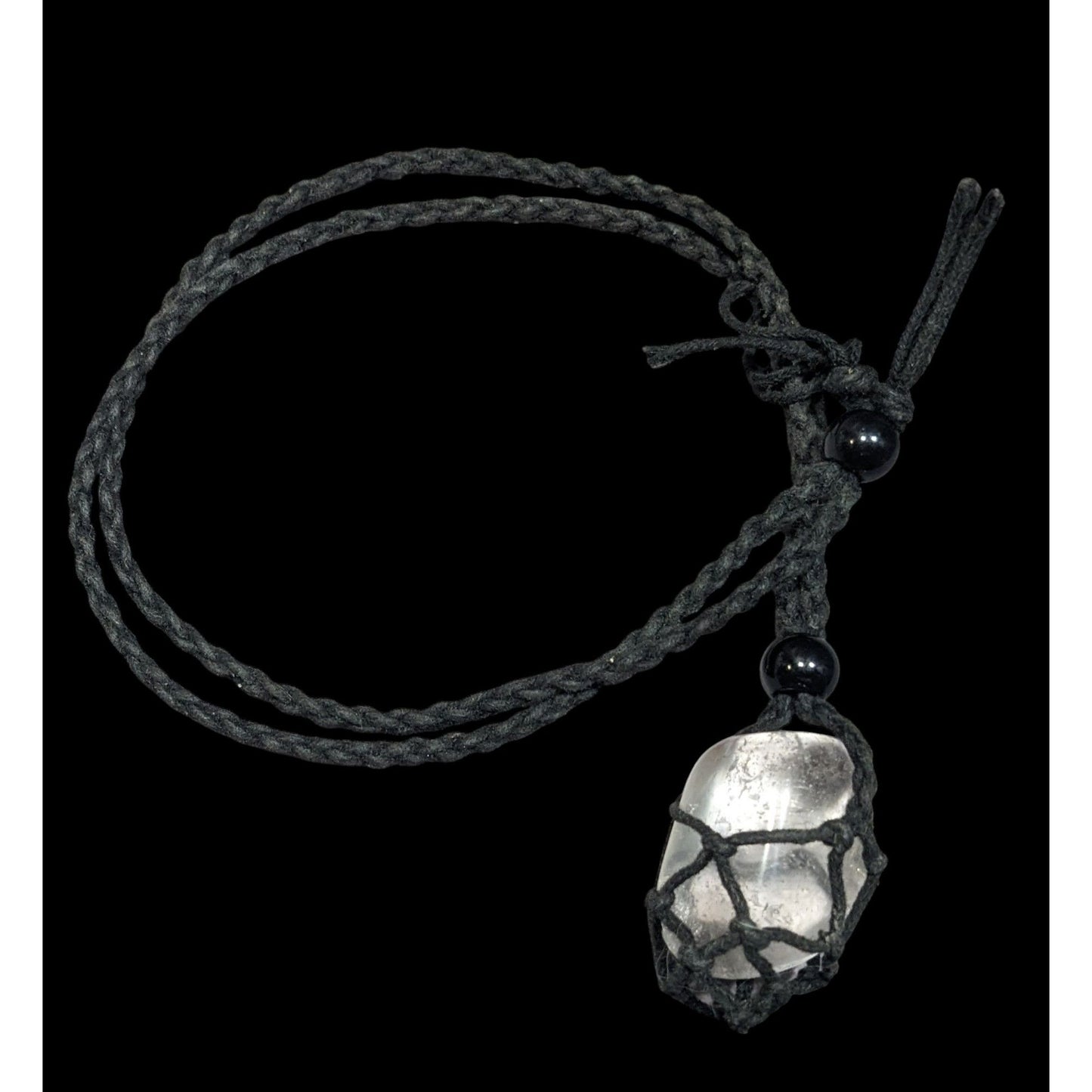 Whimsical Crochet Caged Clear Stone Pendant Necklace