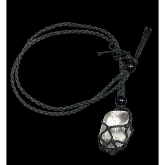 Whimsical Crochet Caged Clear Stone Pendant Necklace