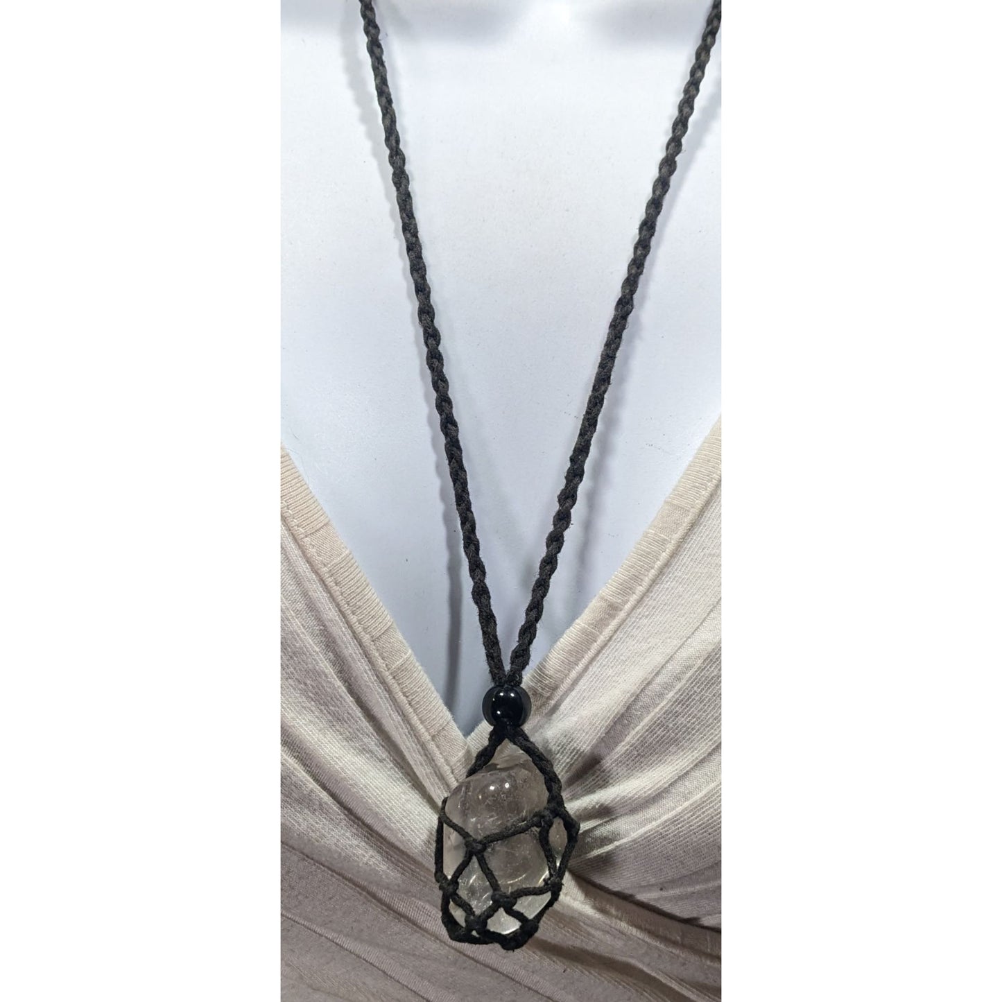 Whimsical Crochet Caged Clear Stone Pendant Necklace
