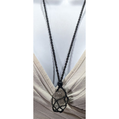 Whimsical Crochet Caged Clear Stone Pendant Necklace