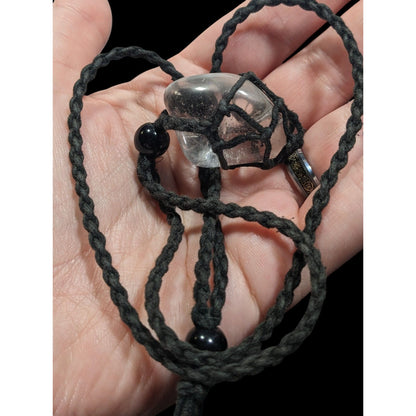 Whimsical Crochet Caged Clear Stone Pendant Necklace