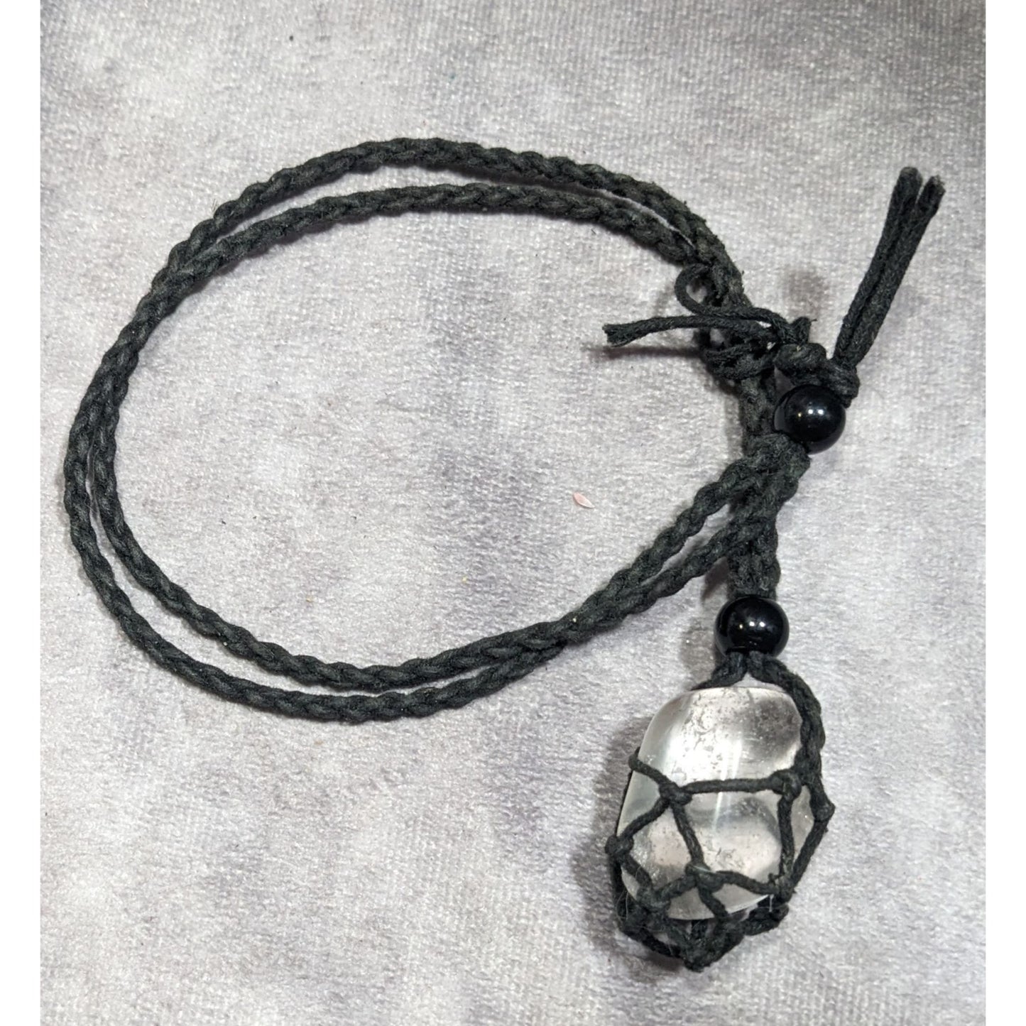 Whimsical Crochet Caged Clear Stone Pendant Necklace