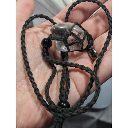 Whimsical Crochet Caged Clear Stone Pendant Necklace