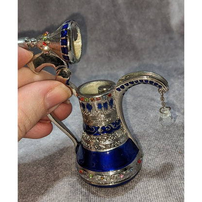 Arabian Nights Mini Dallah Coffee Pot Blue Silver Tone Jeweled Souvenir Decor