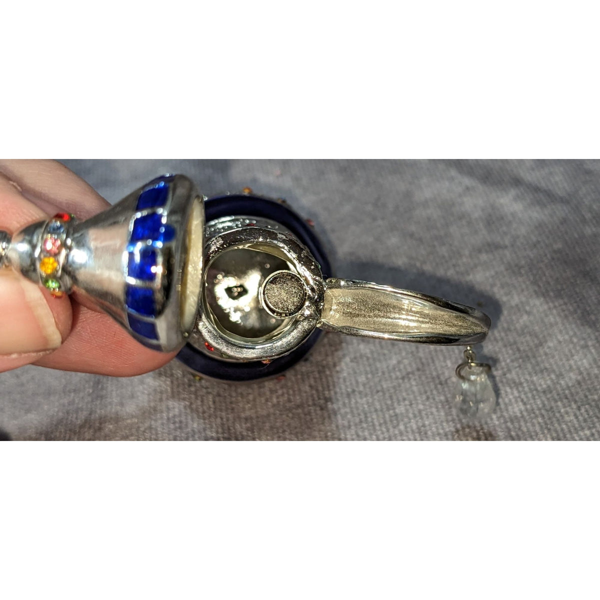 Arabian Nights Mini Dallah Coffee Pot Blue Silver Tone Jeweled Souvenir Decor