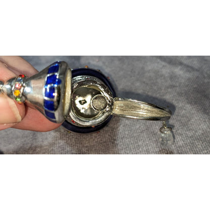 Arabian Nights Mini Dallah Coffee Pot Blue Silver Tone Jeweled Souvenir Decor