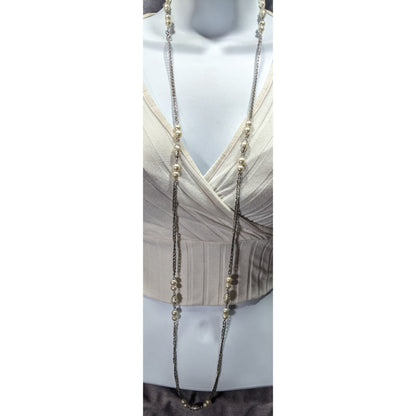 Vintage Wire Wrapped Faux Pearl Station Necklace
