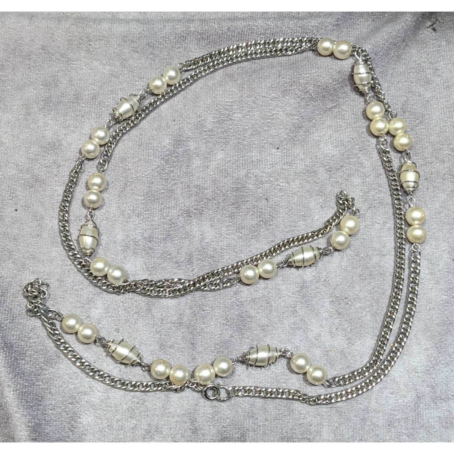 Vintage Wire Wrapped Faux Pearl Station Necklace