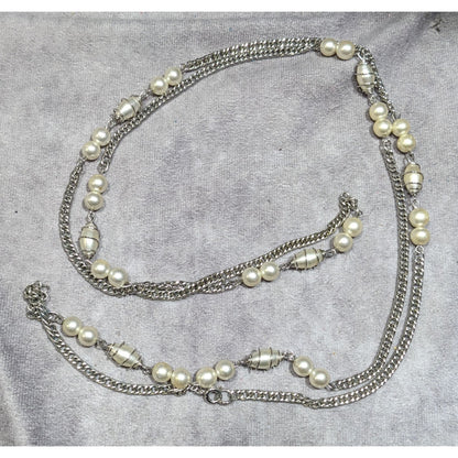 Vintage Wire Wrapped Faux Pearl Station Necklace
