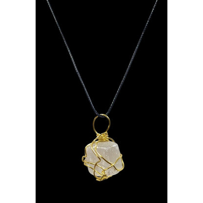 Handmade Wire Wrapped Raw Stone Pendant Necklace