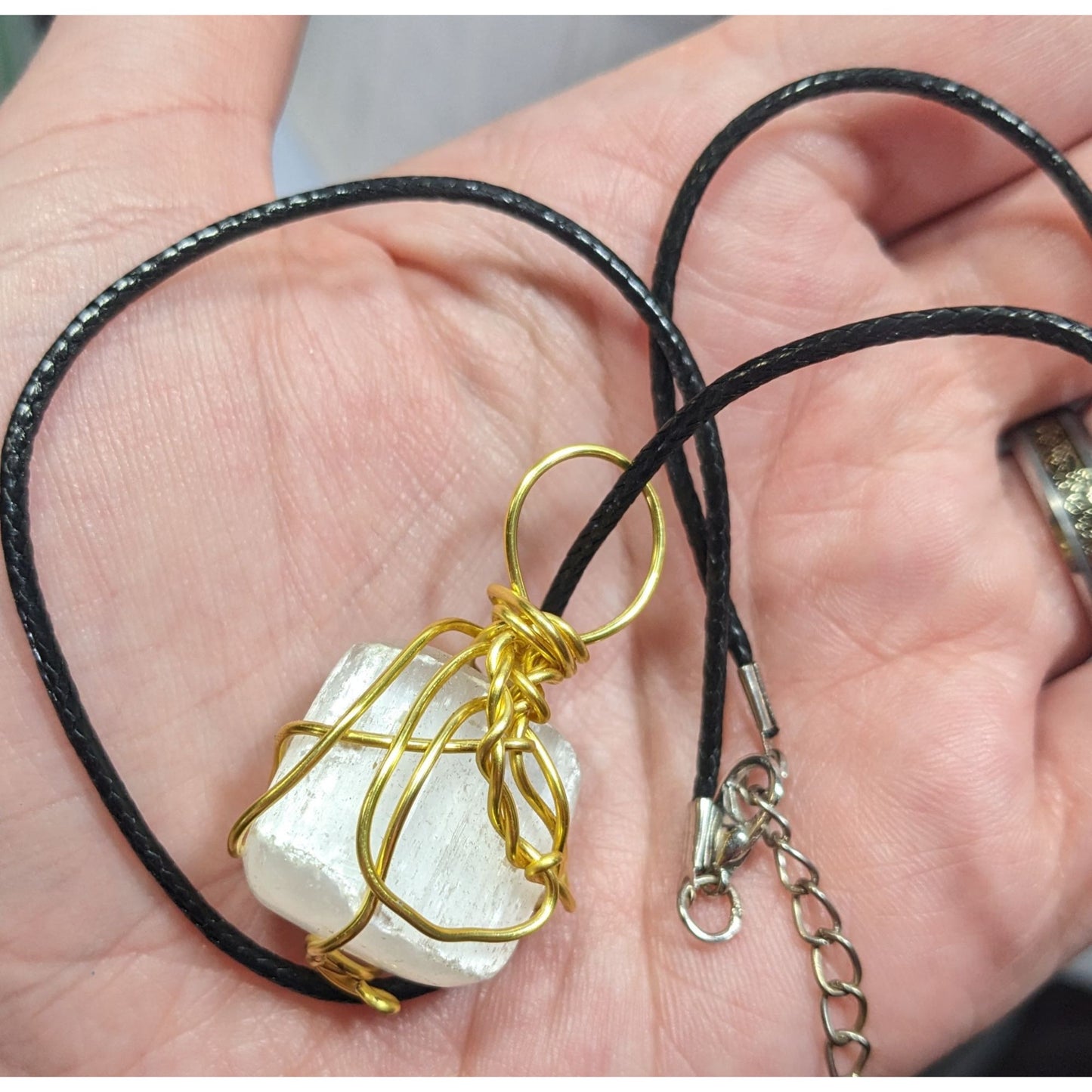 Handmade Wire Wrapped Raw Stone Pendant Necklace