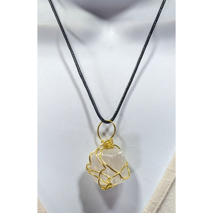 Handmade Wire Wrapped Raw Stone Pendant Necklace