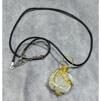 Handmade Wire Wrapped Raw Stone Pendant Necklace