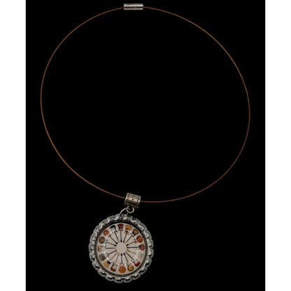 Guitar Bottlecap Pendant Necklace Circle of Guitars Silver Brown Musician