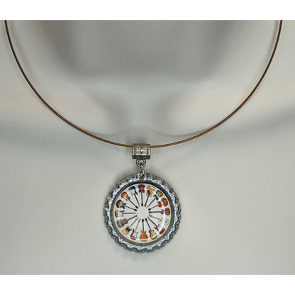 Guitar Bottlecap Pendant Necklace Circle of Guitars Silver Brown Musician