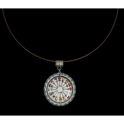 Guitar Bottlecap Pendant Necklace Circle of Guitars Silver Brown Musician