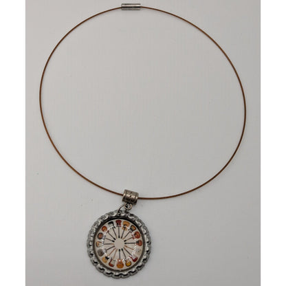 Guitar Bottlecap Pendant Necklace Circle of Guitars Silver Brown Musician