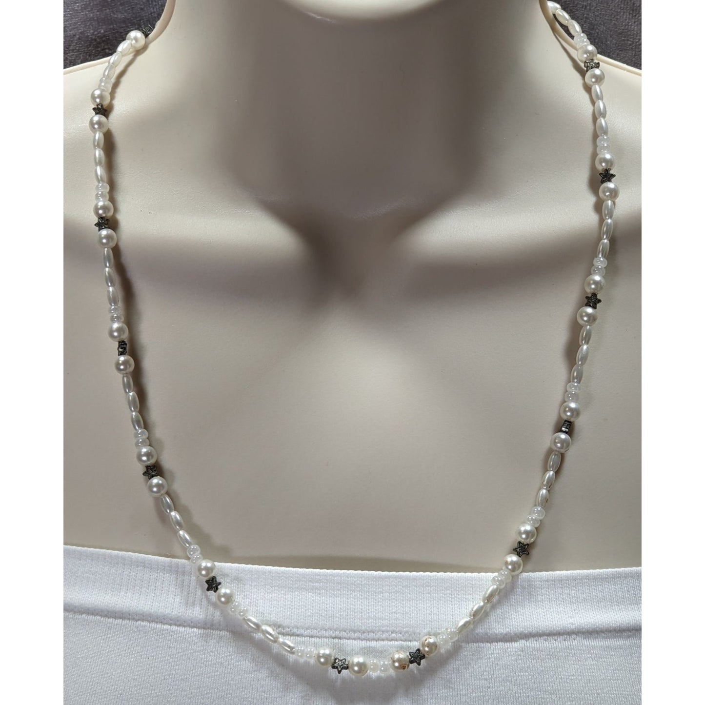 Handmade Whimsical Faux Pearl Necklace With Star Accents