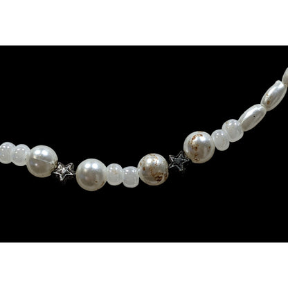 Handmade Whimsical Faux Pearl Necklace With Star Accents