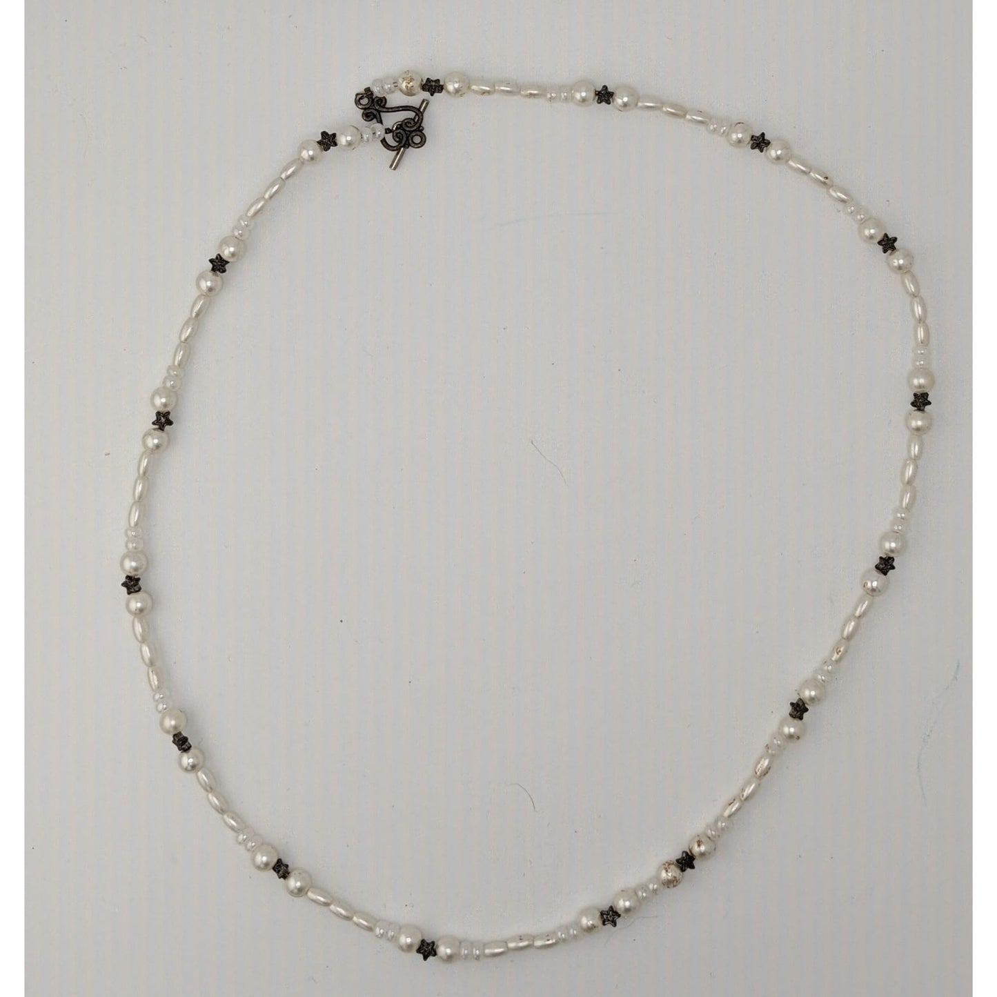 Handmade Whimsical Faux Pearl Necklace With Star Accents