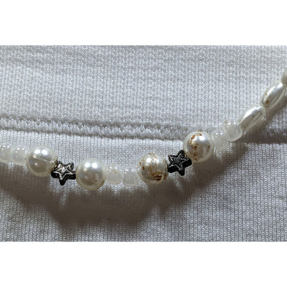 Handmade Whimsical Faux Pearl Necklace With Star Accents