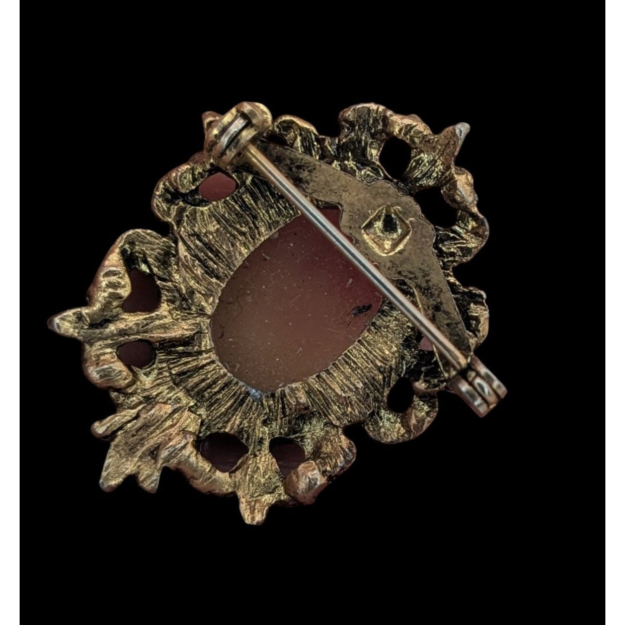 Vintage Floral Cameo Brooch Pendant 1 1/2 Inch Oval Frame