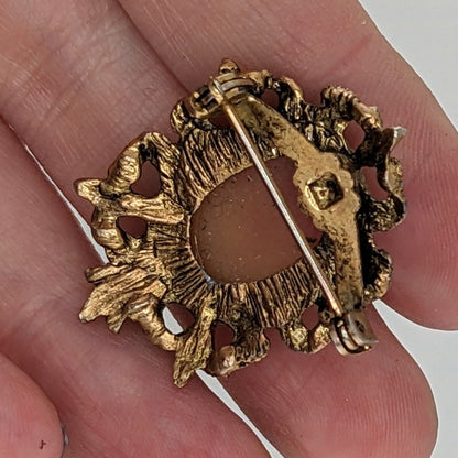 Vintage Floral Cameo Brooch Pendant 1 1/2 Inch Oval Frame