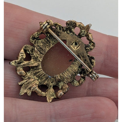 Vintage Floral Cameo Brooch Pendant 1 1/2 Inch Oval Frame