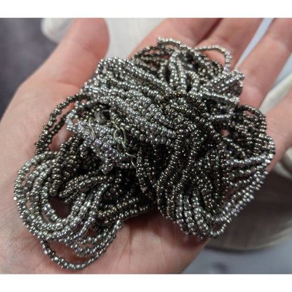 Chunky Braided Knot Silver Tone Glass Beaded Necklace