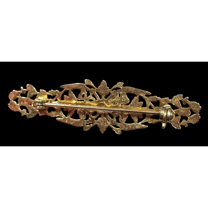 Vintage Victorian Style Rose Embellished Gold Tone Filigree Brooch
