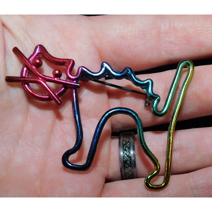 Vintage Rainbow Anodized Wire Cat Brooch