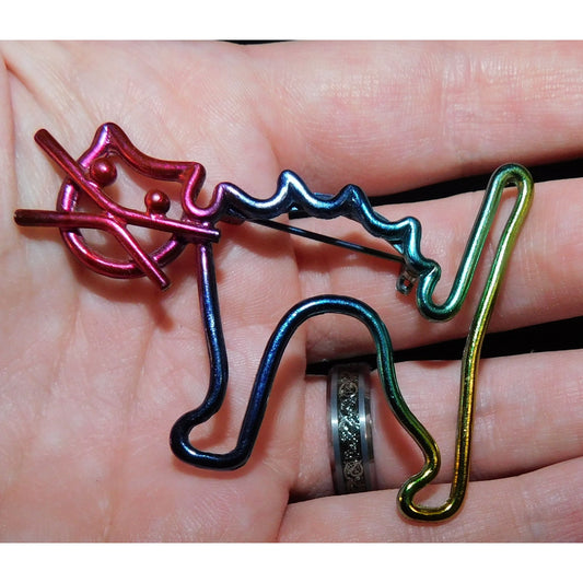 Vintage Rainbow Anodized Wire Cat Brooch