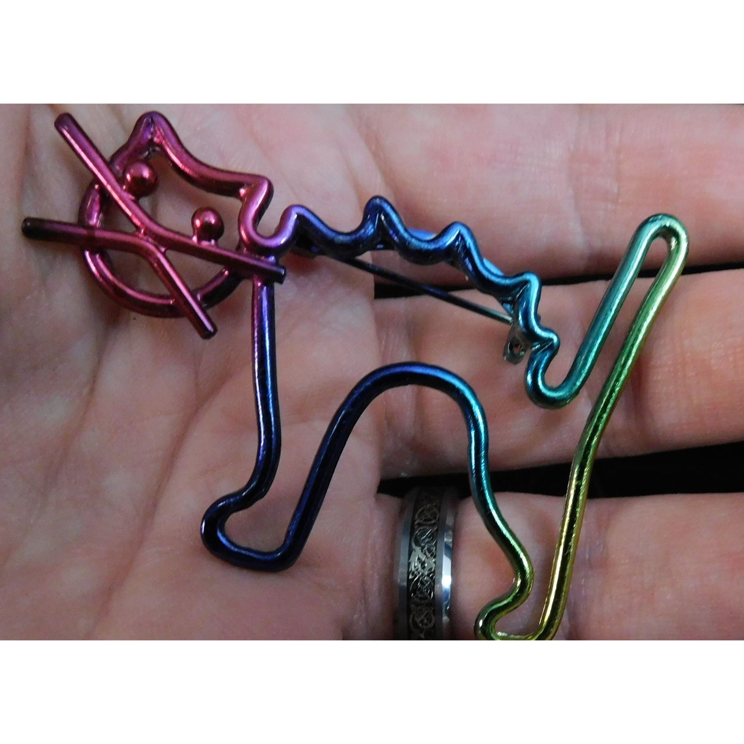 Vintage Rainbow Anodized Wire Cat Brooch