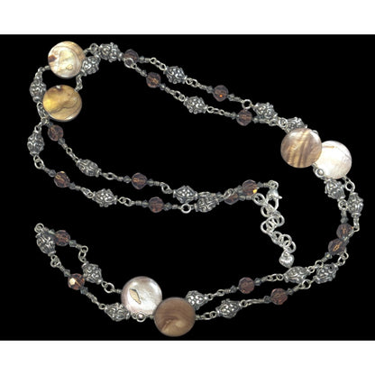 Brighton Utopia Brown Shell And Glass Beaded Silver Tone Necklace