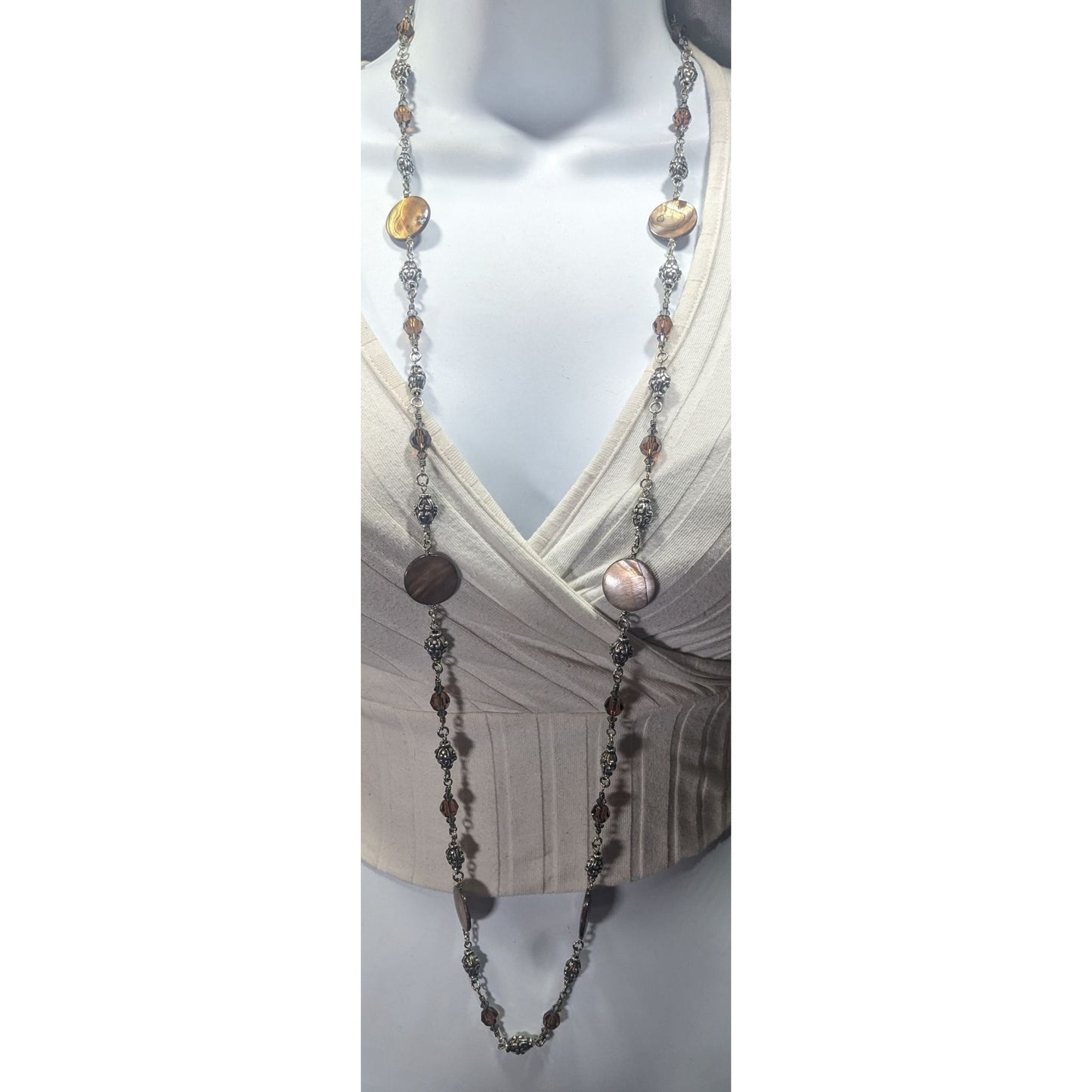 Brighton Utopia Brown Shell And Glass Beaded Silver Tone Necklace