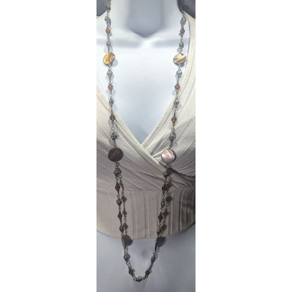 Brighton Utopia Brown Shell And Glass Beaded Silver Tone Necklace