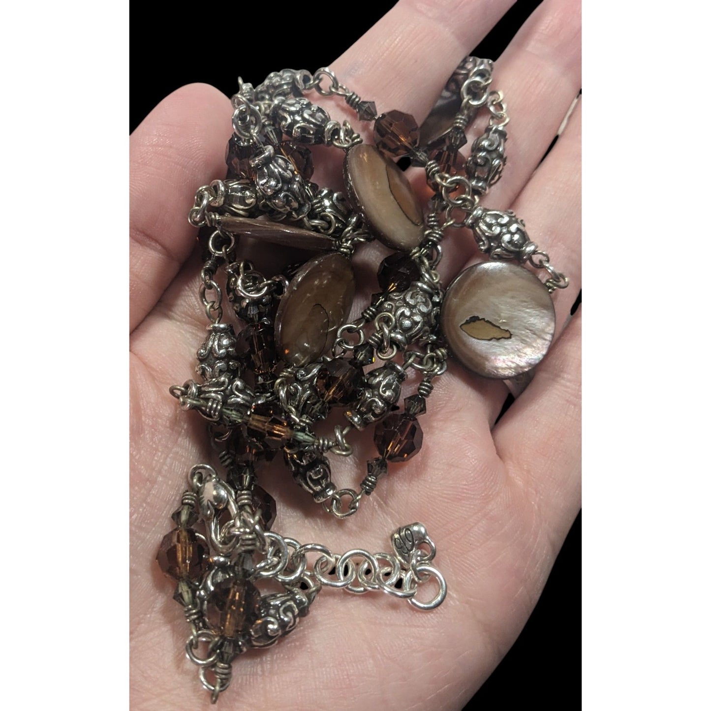 Brighton Utopia Brown Shell And Glass Beaded Silver Tone Necklace
