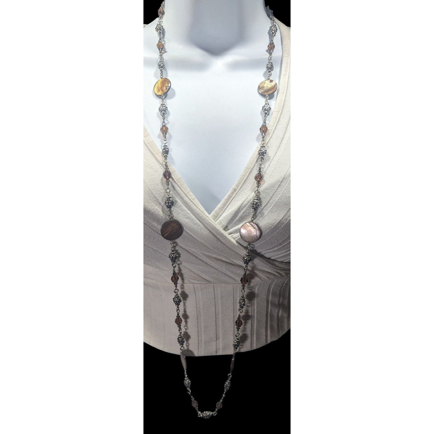 Brighton Utopia Brown Shell And Glass Beaded Silver Tone Necklace