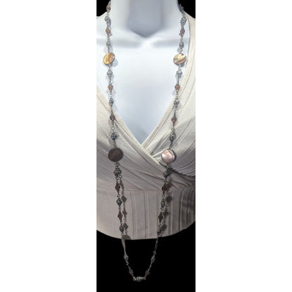 Brighton Utopia Brown Shell And Glass Beaded Silver Tone Necklace