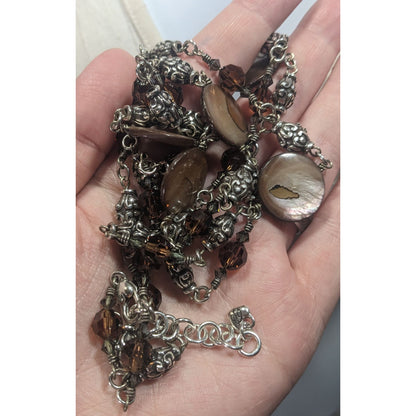 Brighton Utopia Brown Shell And Glass Beaded Silver Tone Necklace