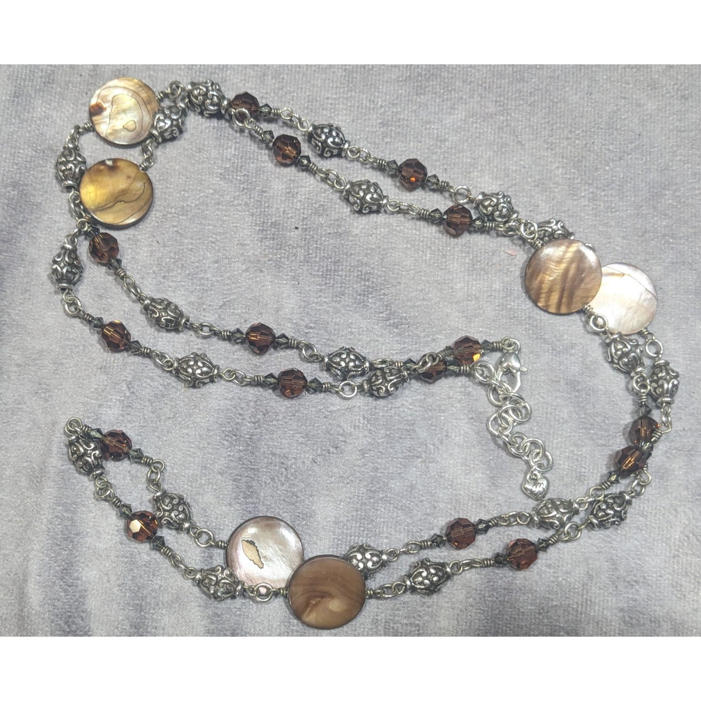 Brighton Utopia Brown Shell And Glass Beaded Silver Tone Necklace