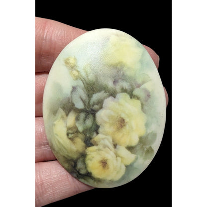 Vintage Ceramic Yellow Rose Painted Brooch