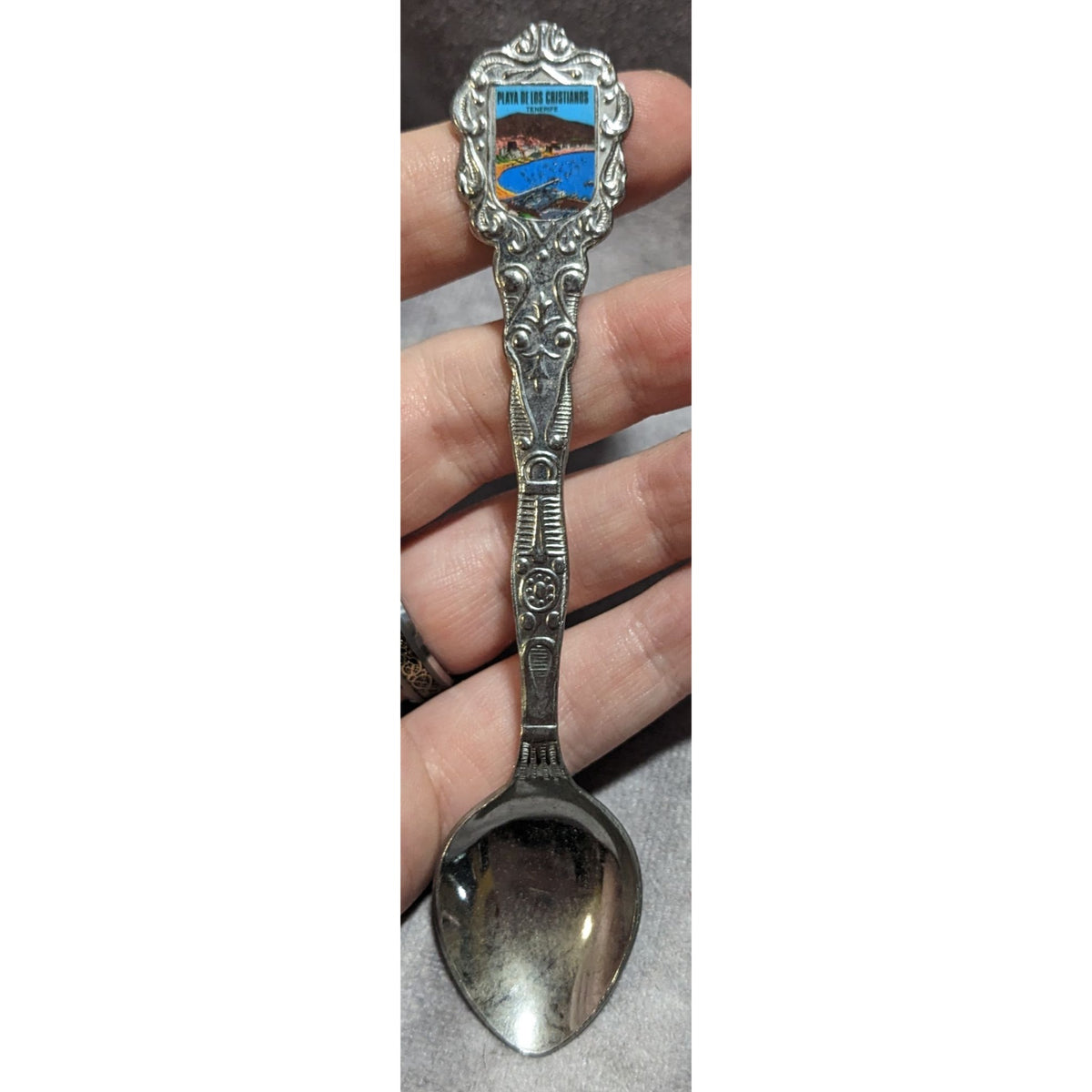 Vintage Travel Silver Tone Playa De Los Cristianos Tenerife Souvenir Spoon 5 Inch