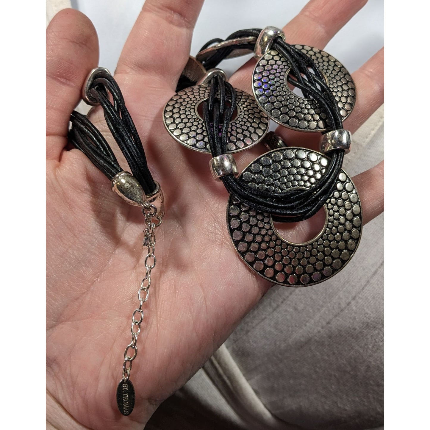 St. Thomas Silver Tone Pebble Medallion Statement Necklace