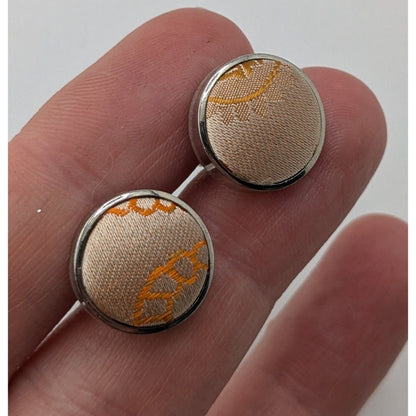 Embroidered Fabric Cufflinks Silver Cream Victorian Romantic Formal Accessories
